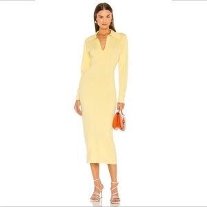 RONNY KOBO Jill Knit Midi Knit V-Neck Bodycon Sweater Dress in Butter Yellow L